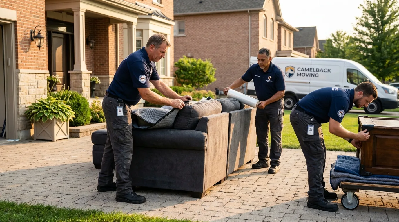 Large estate moving crew wrapping furniture in Missouri Valley, IA